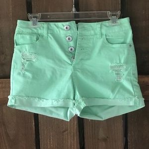 No Boundaries - Size 7 High Rise Light Green Denim Shorts